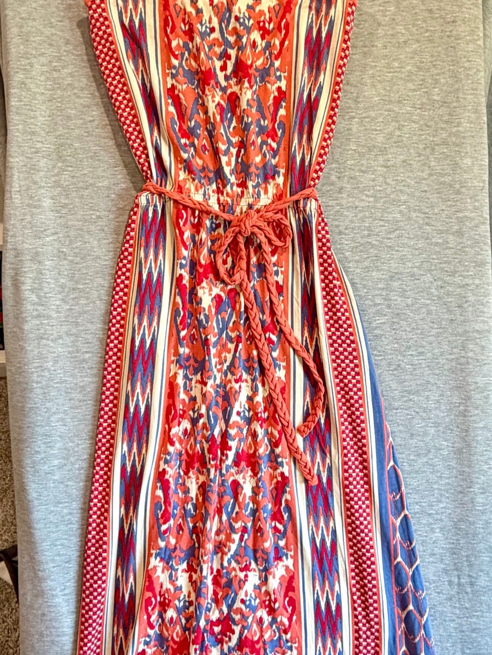The North Face Printed Braided Racerback Maxi Dress M Orange Blue